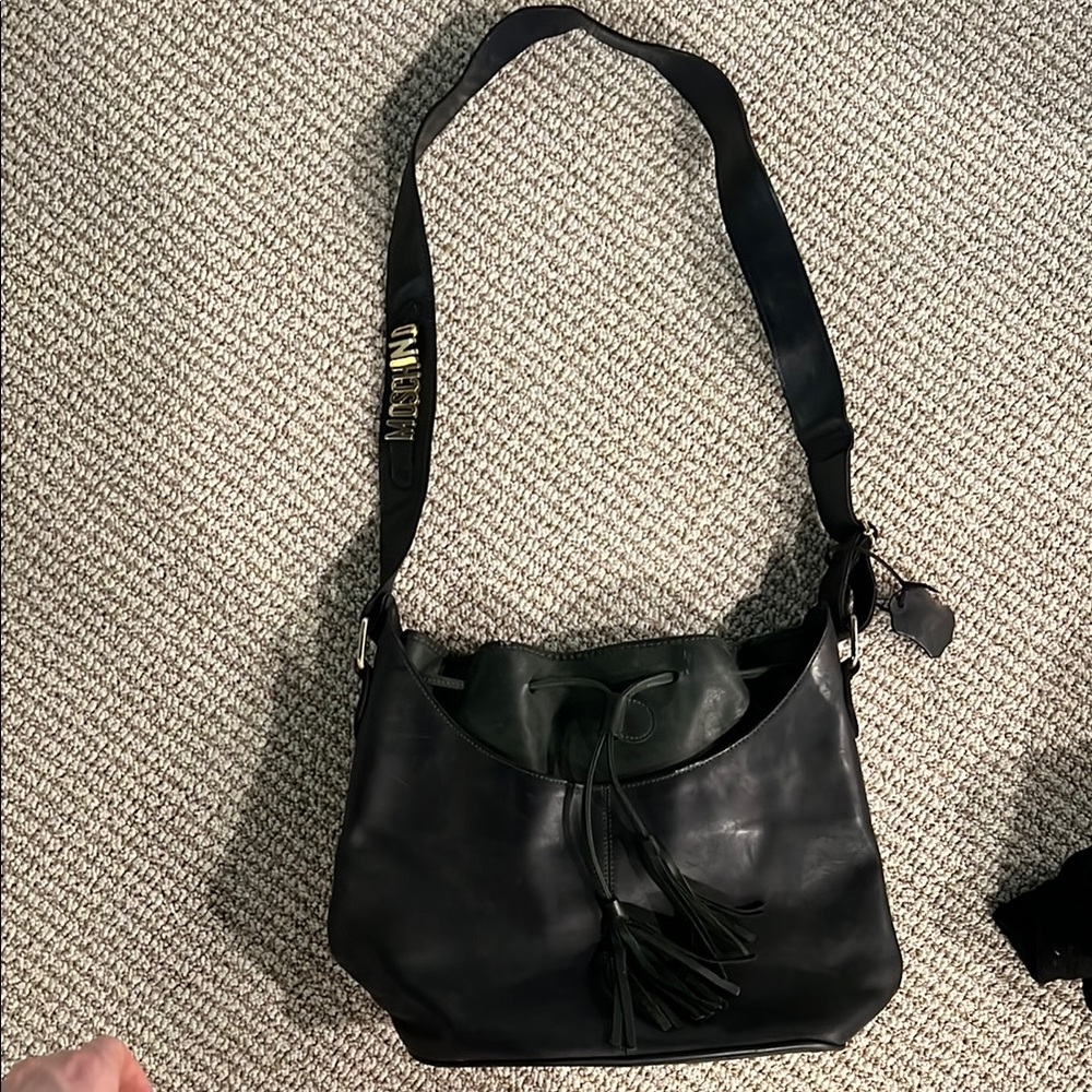 Vintage Moschino Black Leather Bucket Bag